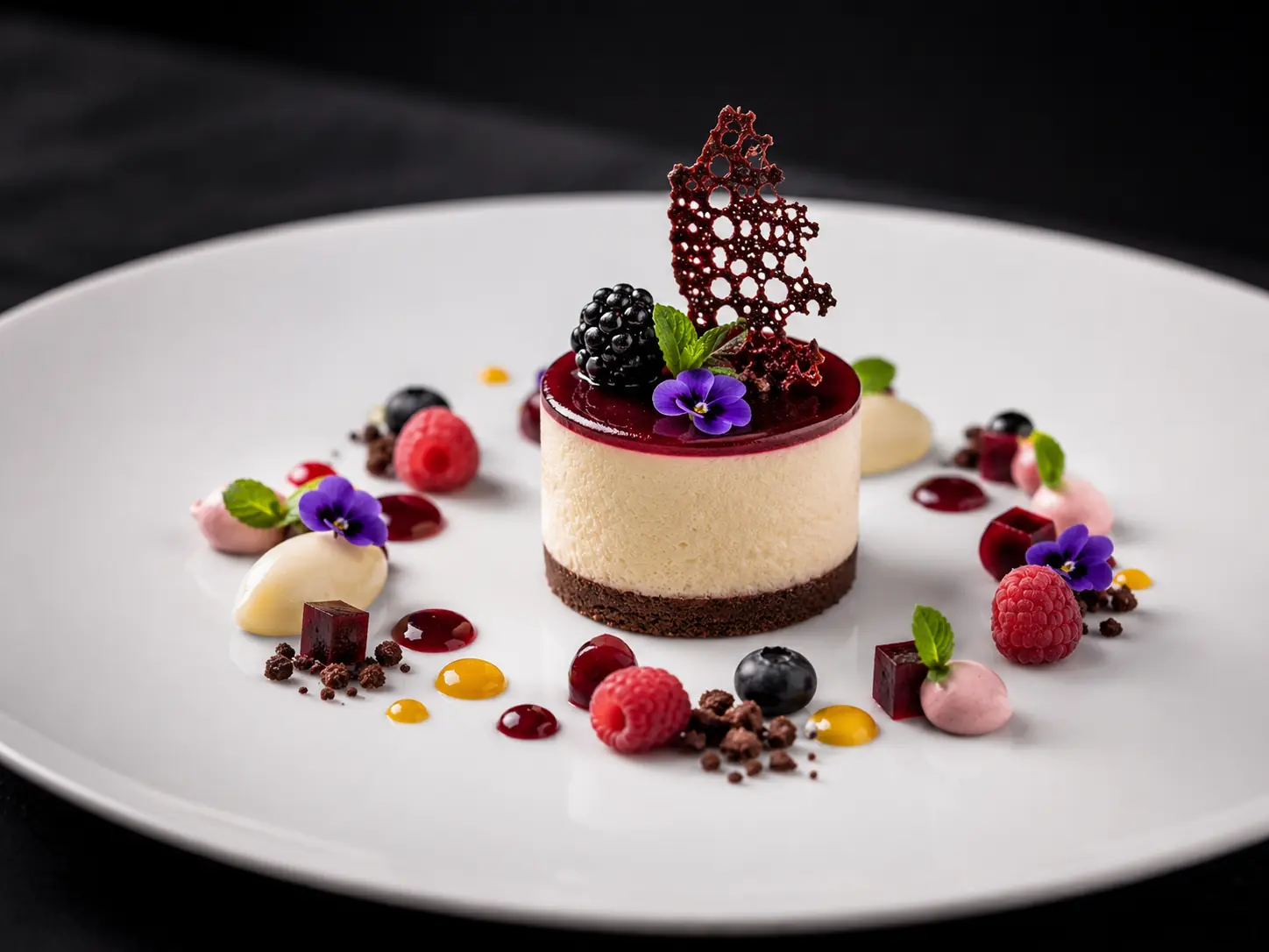 Elegant fine-dining dessert plating